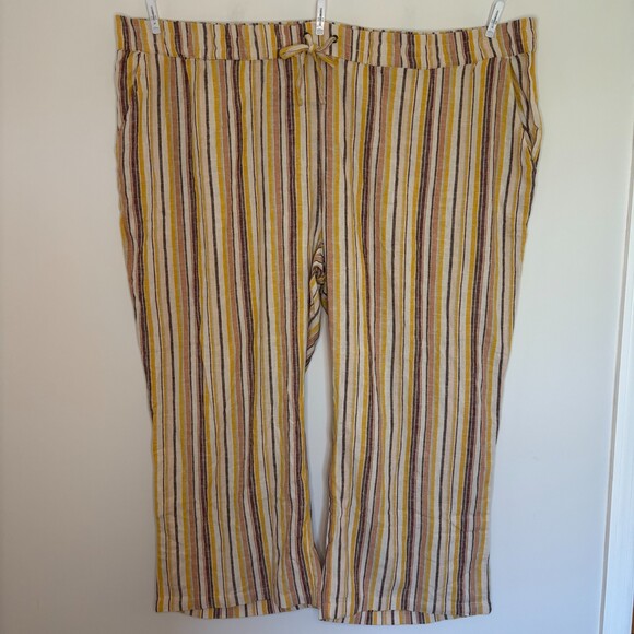 Denim & Co. Pants - Denim & Co Naturals NEW Linen Blend Wide Leg Pants Womens 5XP Tan Stripe Pull On
